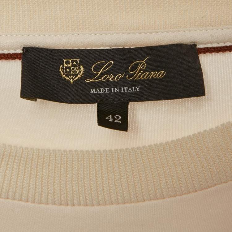 Pre Owned Loro Piana Cream Cotton Applique Work Detail T-Shirt M