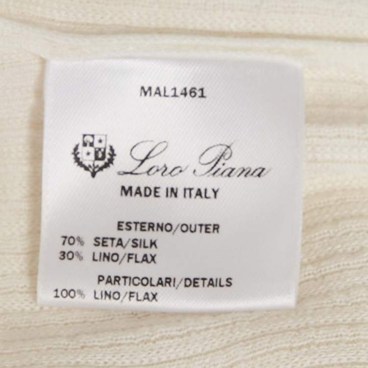 Pre Owned Loro Piana Off-White/Ivory Linen and Silk Knit Tunic Top M 