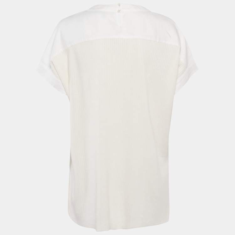 Pre Owned Loro Piana Off-White/Ivory Linen and Silk Knit Tunic Top M 