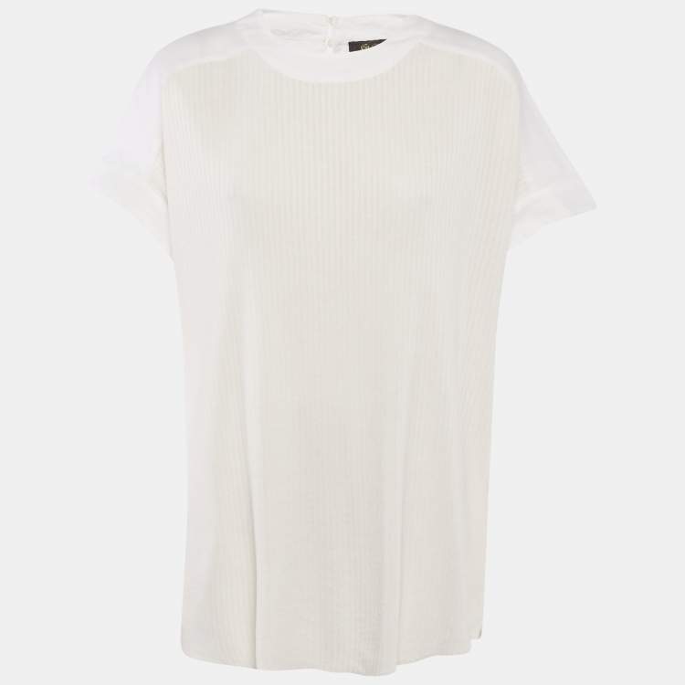 Pre Owned Loro Piana Off-White/Ivory Linen and Silk Knit Tunic Top M 