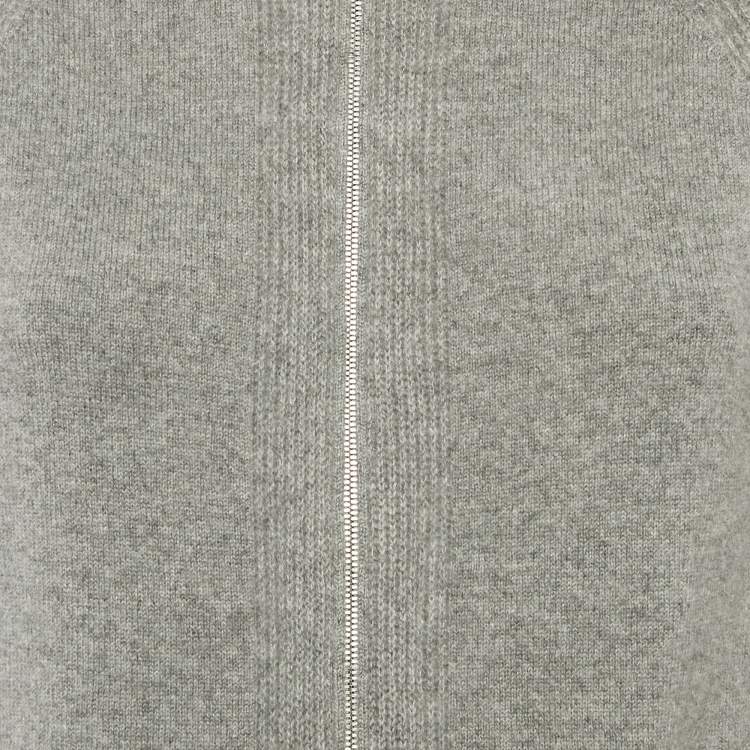 Pre Owned Loro Piana Grey Cashmere Knit Zip Up Hooded Jacket M