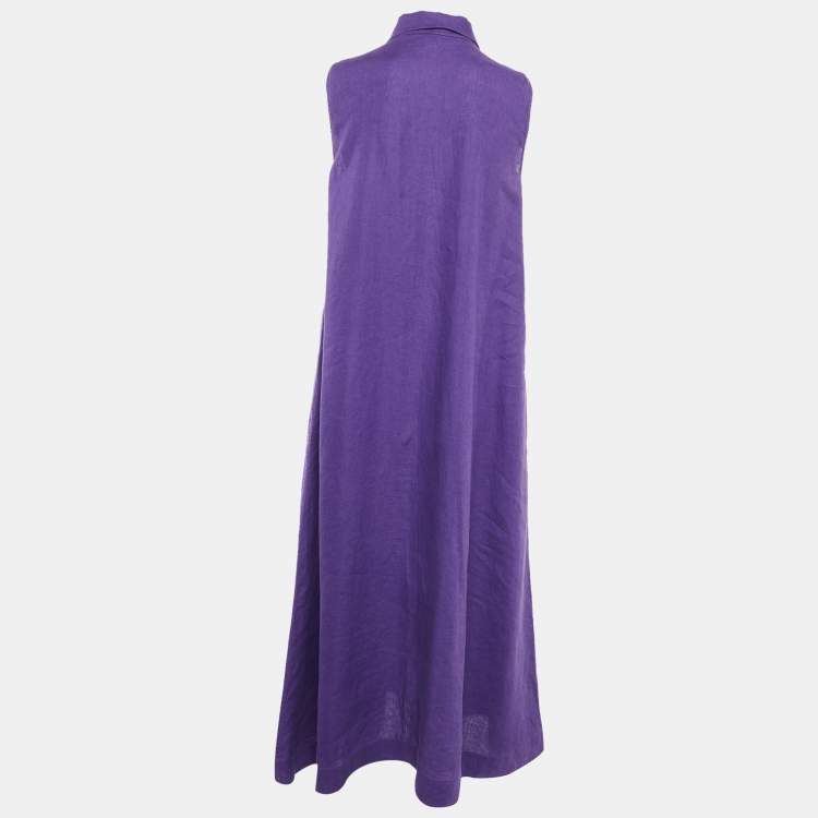Pre Owned Loro Piana Purple Linen Sleeveless Long Dress M