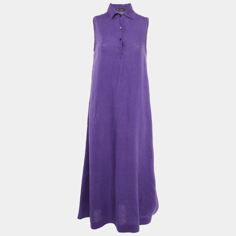 Pre Owned Loro Piana Purple Linen Sleeveless Long Dress M