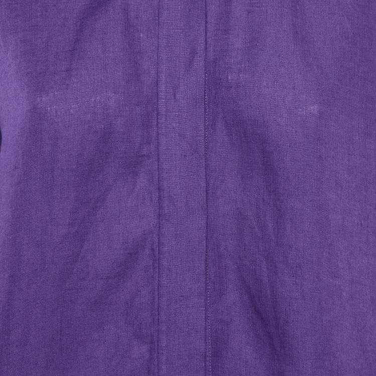 Pre Owned Loro Piana Purple Embroidered Linen Button Front Blouse L