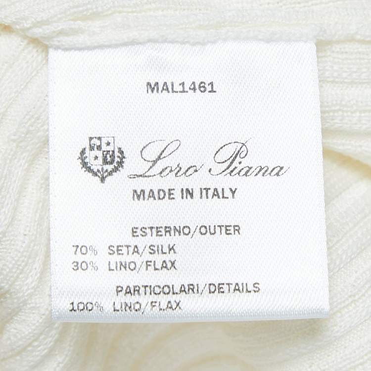 Pre Owned Loro Piana Off-White Rib Knit and Linen Open Front Cardigan S