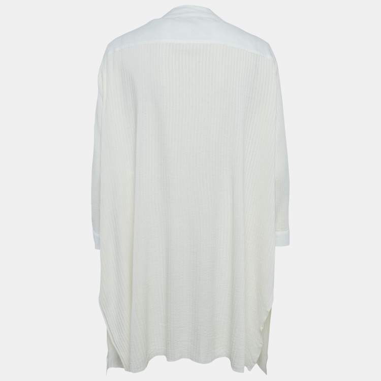 Pre Owned Loro Piana Off-White Rib Knit and Linen Open Front Cardigan S