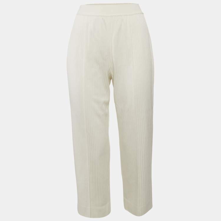 Pre Owned Loro Piana Off-White Silk Blend Rib Knit Trousers S
