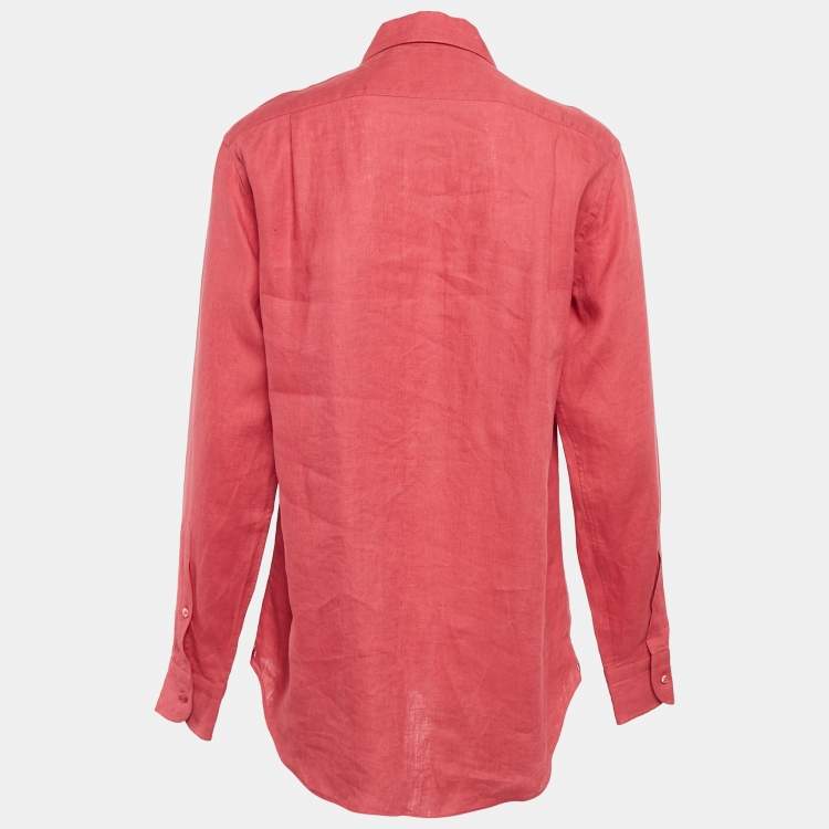 Pre Owned Loro Piana Red Linen Button Front Shirt S