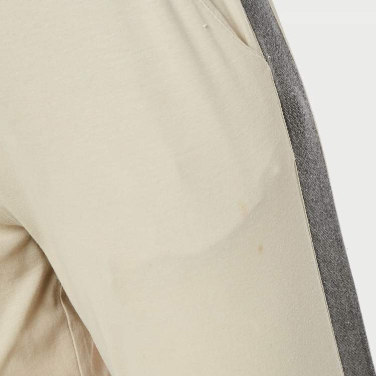 Pre Owned Loro Piana Beige Cotton Knit Contrast Panel Detail Joggers S