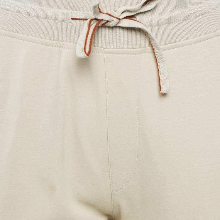 Pre Owned Loro Piana Beige Cotton Knit Contrast Panel Detail Joggers S