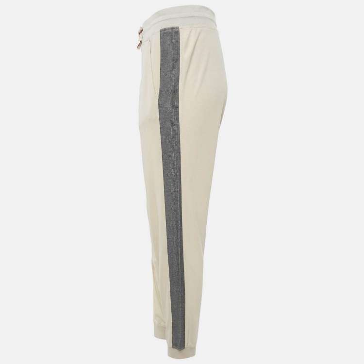 Pre Owned Loro Piana Beige Cotton Knit Contrast Panel Detail Joggers S