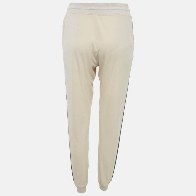 Pre Owned Loro Piana Beige Cotton Knit Contrast Panel Detail Joggers S