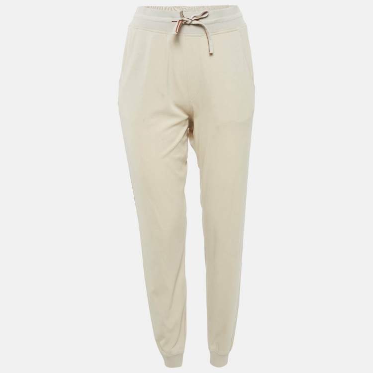 Pre Owned Loro Piana Beige Cotton Knit Contrast Panel Detail Joggers S