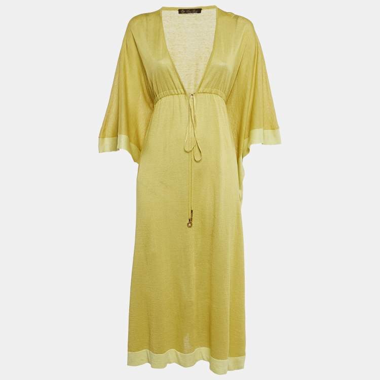 Pre Owned Loro Piana Yellow Linen Blend Jersey Kaftan Dress One Size 
