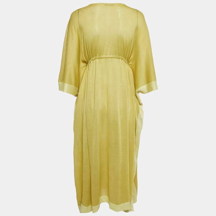 Pre Owned Loro Piana Yellow Linen Blend Jersey Kaftan Dress One Size 
