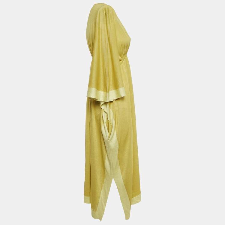 Pre Owned Loro Piana Yellow Linen Blend Jersey Kaftan Dress One Size 