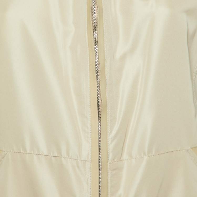 مملوكة مسبقًا Loro Piana Light Beige Silk Blend Leather Trim Detail Zip-Up Hooded Vest L