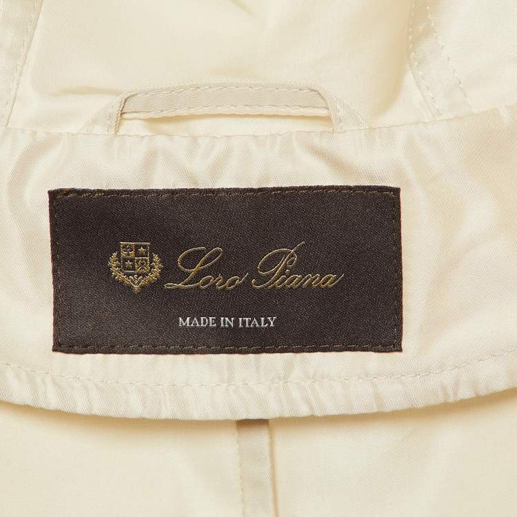 مملوكة مسبقًا Loro Piana Light Beige Silk Blend Leather Trim Detail Zip-Up Hooded Vest L