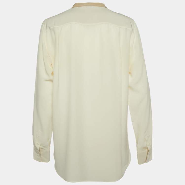 Pre Owned Loro Piana Cream Silk Contrast Trimmed Blouse L