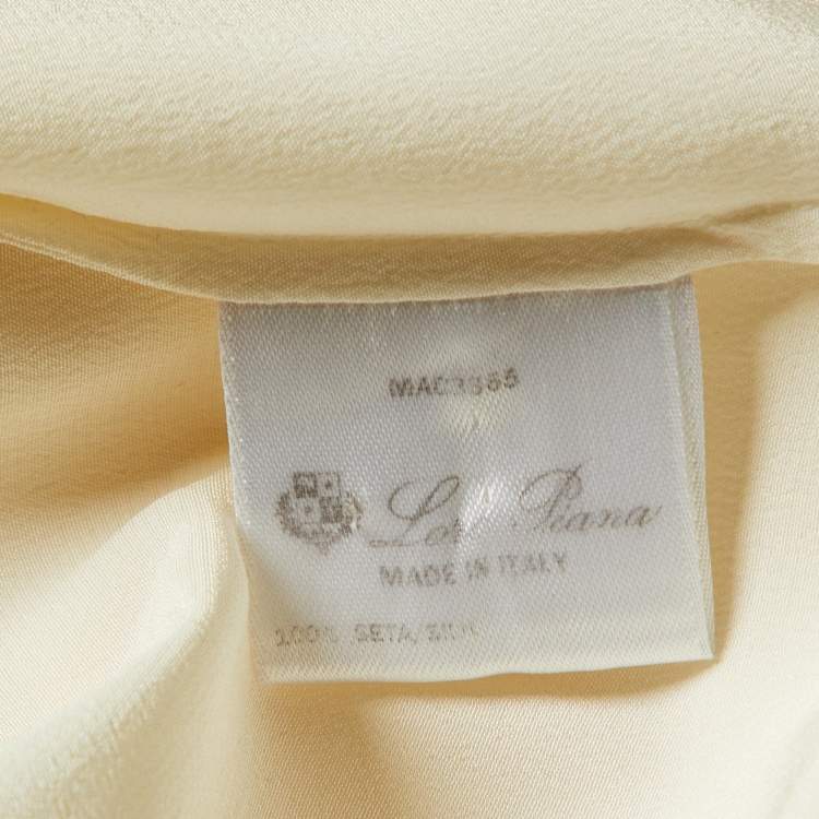 Pre Owned Loro Piana Cream Silk Contrast Trimmed Blouse L