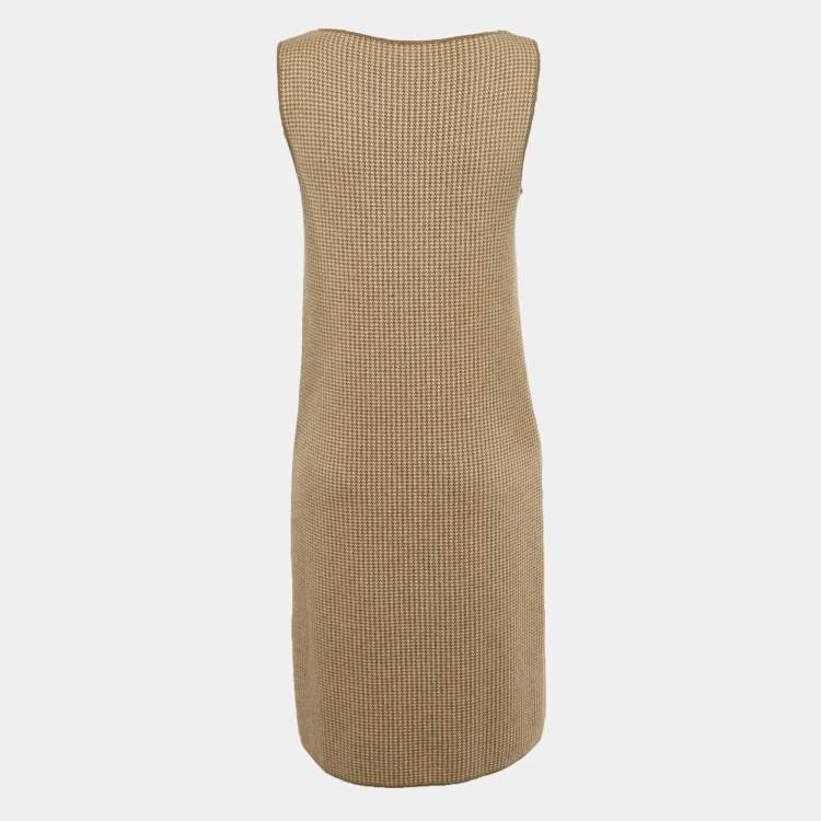 Pre Owned Loro Piana Vintage Brown Houndstooth Cashmere Knit Short Dress M