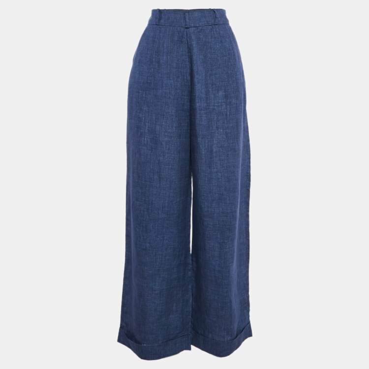Pre Owned Loro Piana Blue Linen Straight Leg Pants L