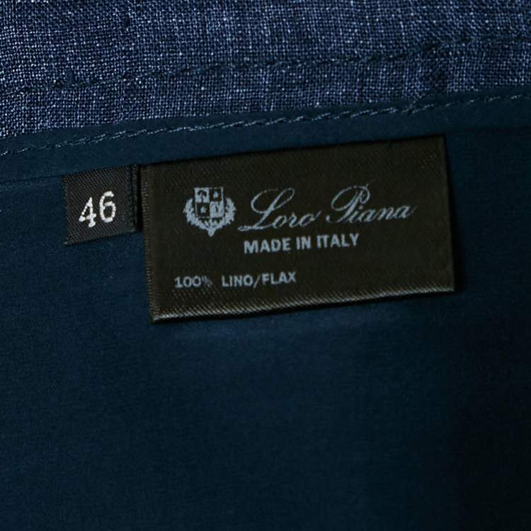 Pre Owned Loro Piana Blue Linen Straight Leg Pants L