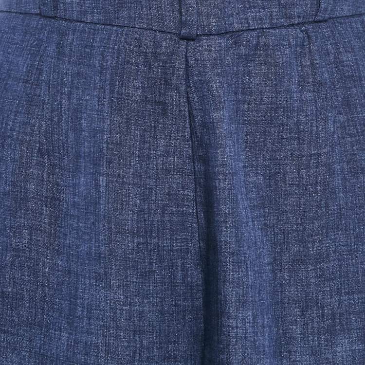 Pre Owned Loro Piana Blue Linen Straight Leg Pants L