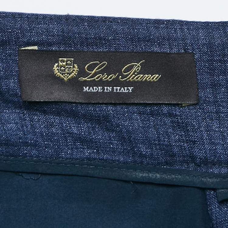 Pre Owned Loro Piana Blue Linen Straight Leg Pants L