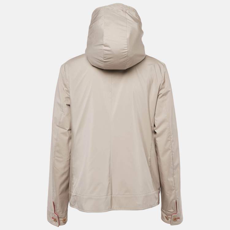 Pre Owned Loro Piana Beige Synthetic Zip-Up Strom System Reversible Hoodie Jacket M