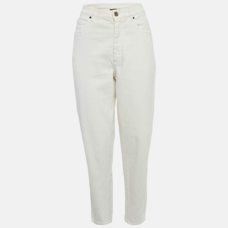 Pre Owned Loro Piana Off White Cotton The High Waist Curved Jeans S Waist 27"