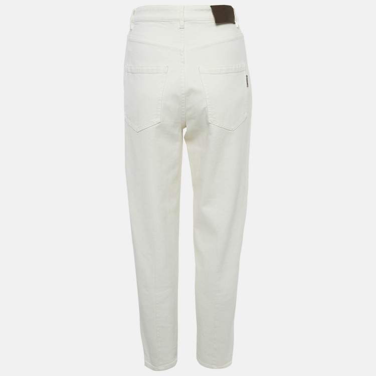 Pre Owned Loro Piana Off White Cotton The High Waist Curved Jeans S Waist 27"