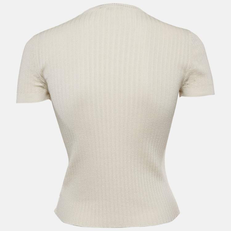 Pre Owned Loro Piana Light Beige Rib Knit Silk Top S