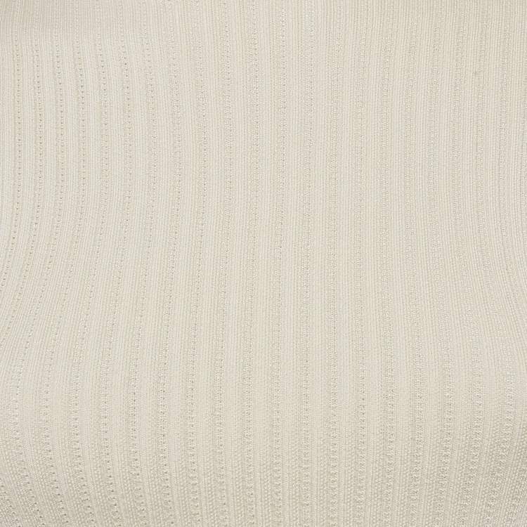Pre Owned Loro Piana Light Beige Rib Knit Silk Top S