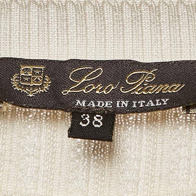 Pre Owned Loro Piana Light Beige Rib Knit Silk Top S