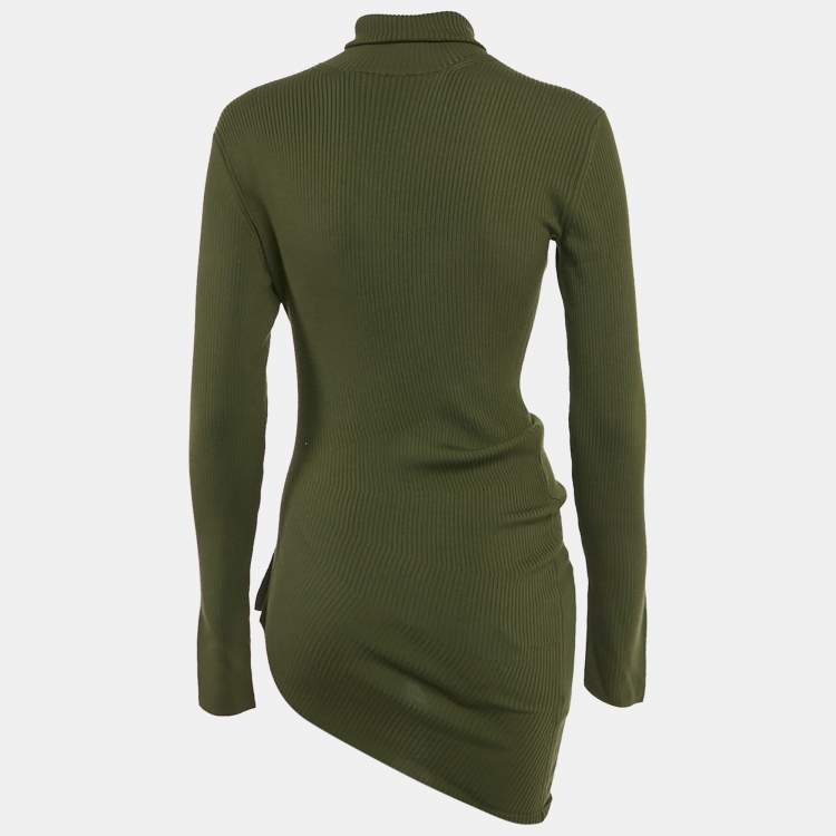 Pre Owned Loro Piana Green Rib Knit Turtleneck Asymmetric Jumper S