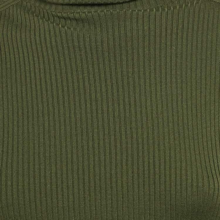 Pre Owned Loro Piana Green Rib Knit Turtleneck Asymmetric Jumper S
