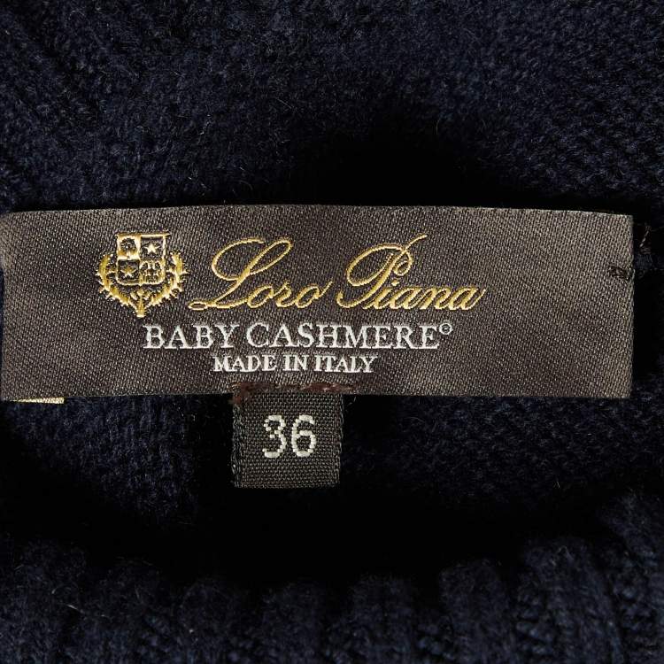 Pre Owned Loro Piana Navy Blue Cashmere Long Sleeve Turtle Neck Sweater XS