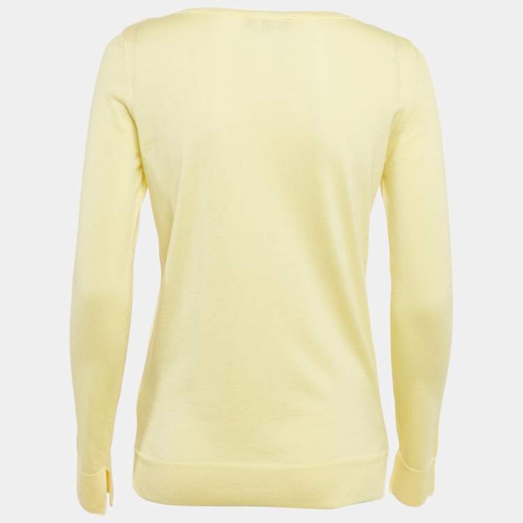 Pre Owned Loro Piana Yellow Silk Blend Boat Neck Pullover S