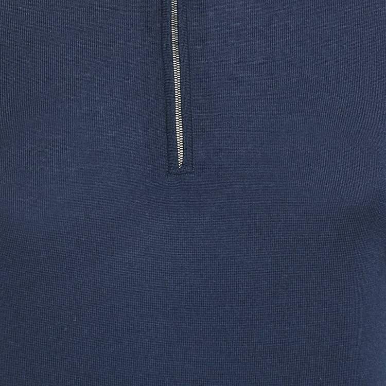 Pre Owned Loro Piana Navy Blue Wool Knit Zip-Up T-Shirt M