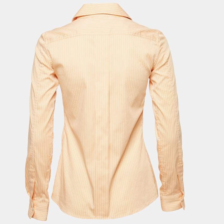 Pre Owned Loro Piana Orange Striped Cotton Blend Shirt S