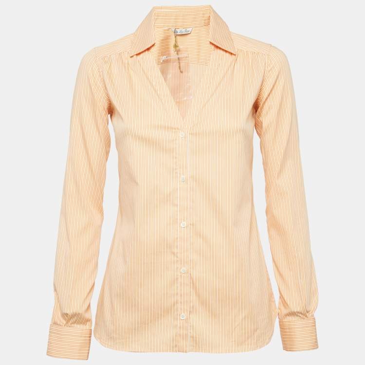Pre Owned Loro Piana Orange Striped Cotton Blend Shirt S