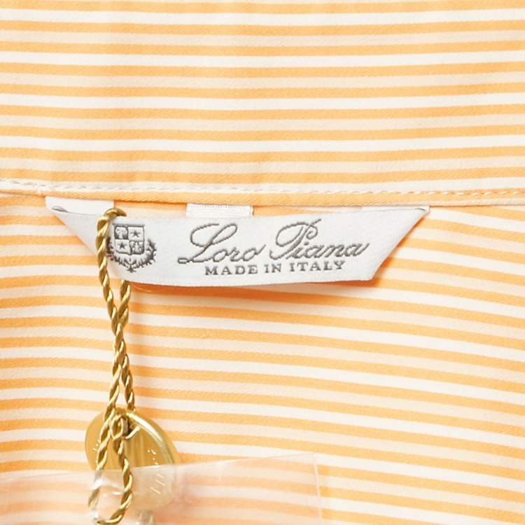 Pre Owned Loro Piana Orange Striped Cotton Blend Shirt S