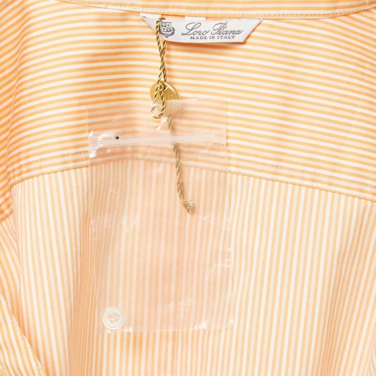Pre Owned Loro Piana Orange Striped Cotton Blend Shirt S