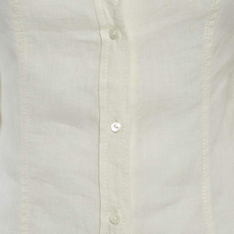 Pre Owned Loro Piana Cream Linen Button Front Knee-Length Dress S
