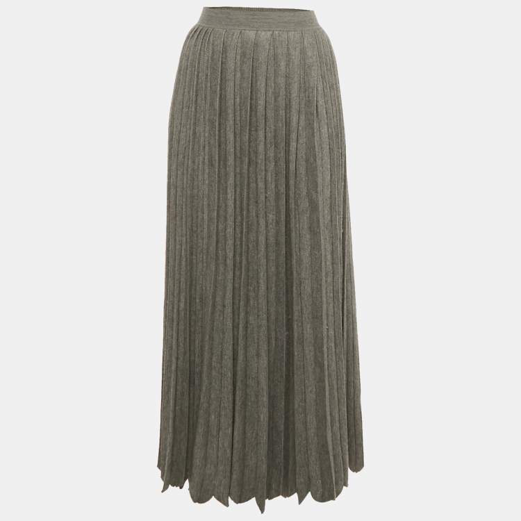 Pre Owned Loro Piana Grey Pleated Cashmere Knit Maxi Skirt L