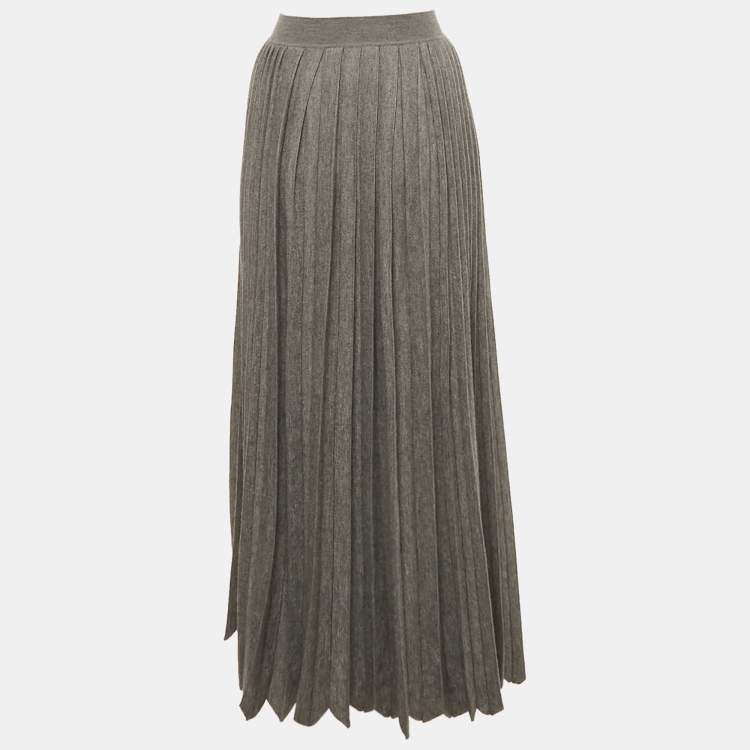 Pre Owned Loro Piana Grey Pleated Cashmere Knit Maxi Skirt L