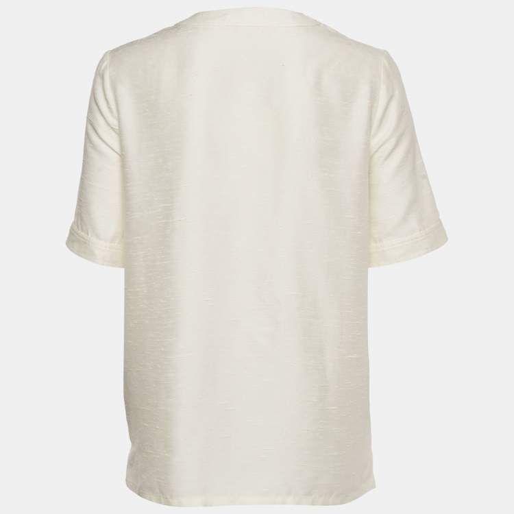 Pre Owned Loro Piana Cream Dupion Silk Jadyn Blouse S