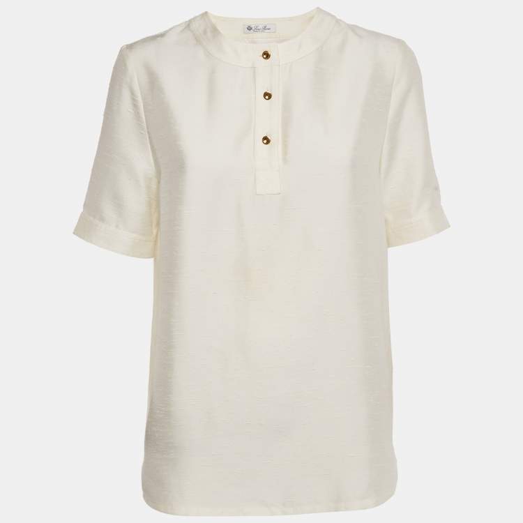 Pre Owned Loro Piana Cream Dupion Silk Jadyn Blouse S