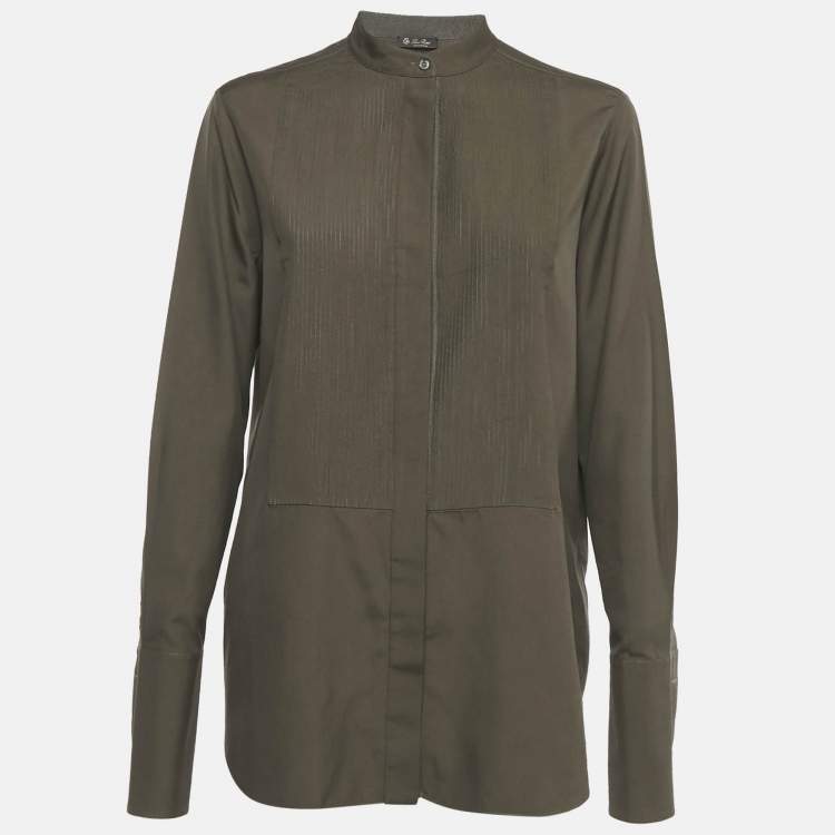 Pre Owned Loro Piana Olive Green Silk Carissa Tuxedo Shirt S